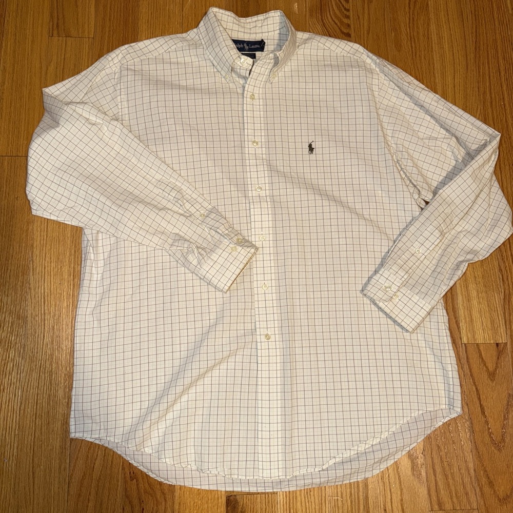 Polo Ralph Lauren Yarmouth Vintage 90s 100% Cotton Yellow Navy Plaid 16.5 34/35